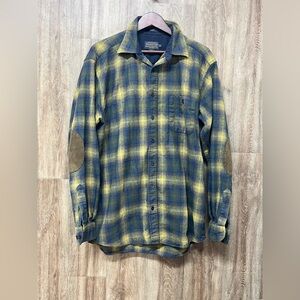 Pendleton Men's Elbow-Patch Wool Trail Shirt in a Yellow and Blue Plaid
